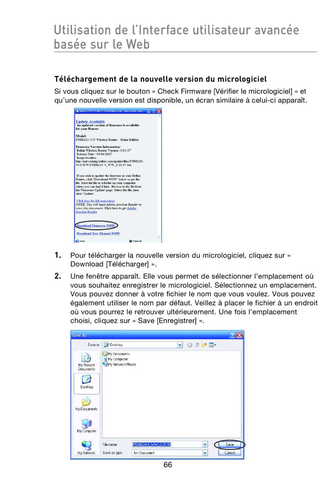 Belkin F5D8233EA4 user manual Téléchargement de la nouvelle version du micrologiciel 