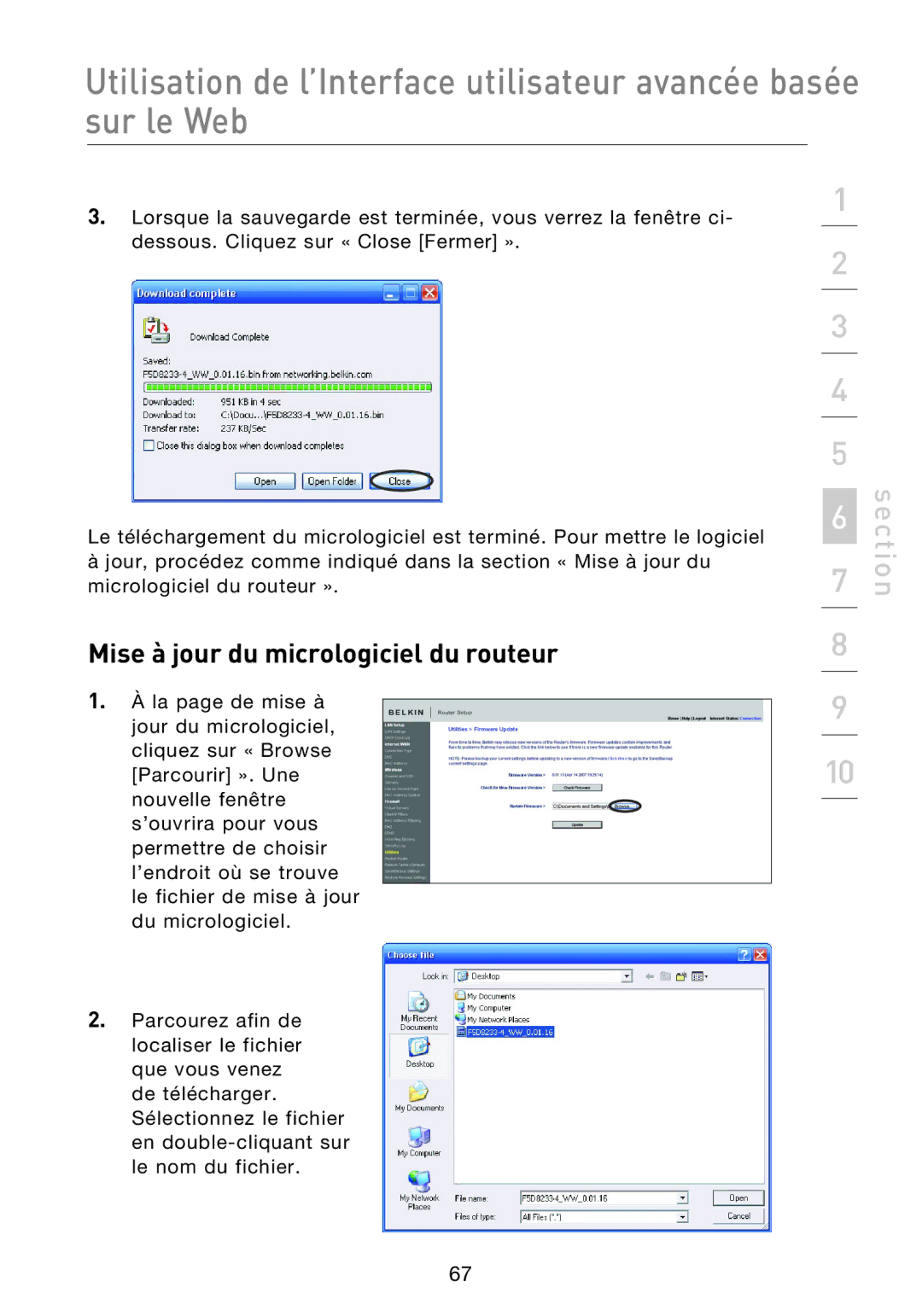 Belkin F5D8233EA4 user manual Mise à jour du micrologiciel du routeur 