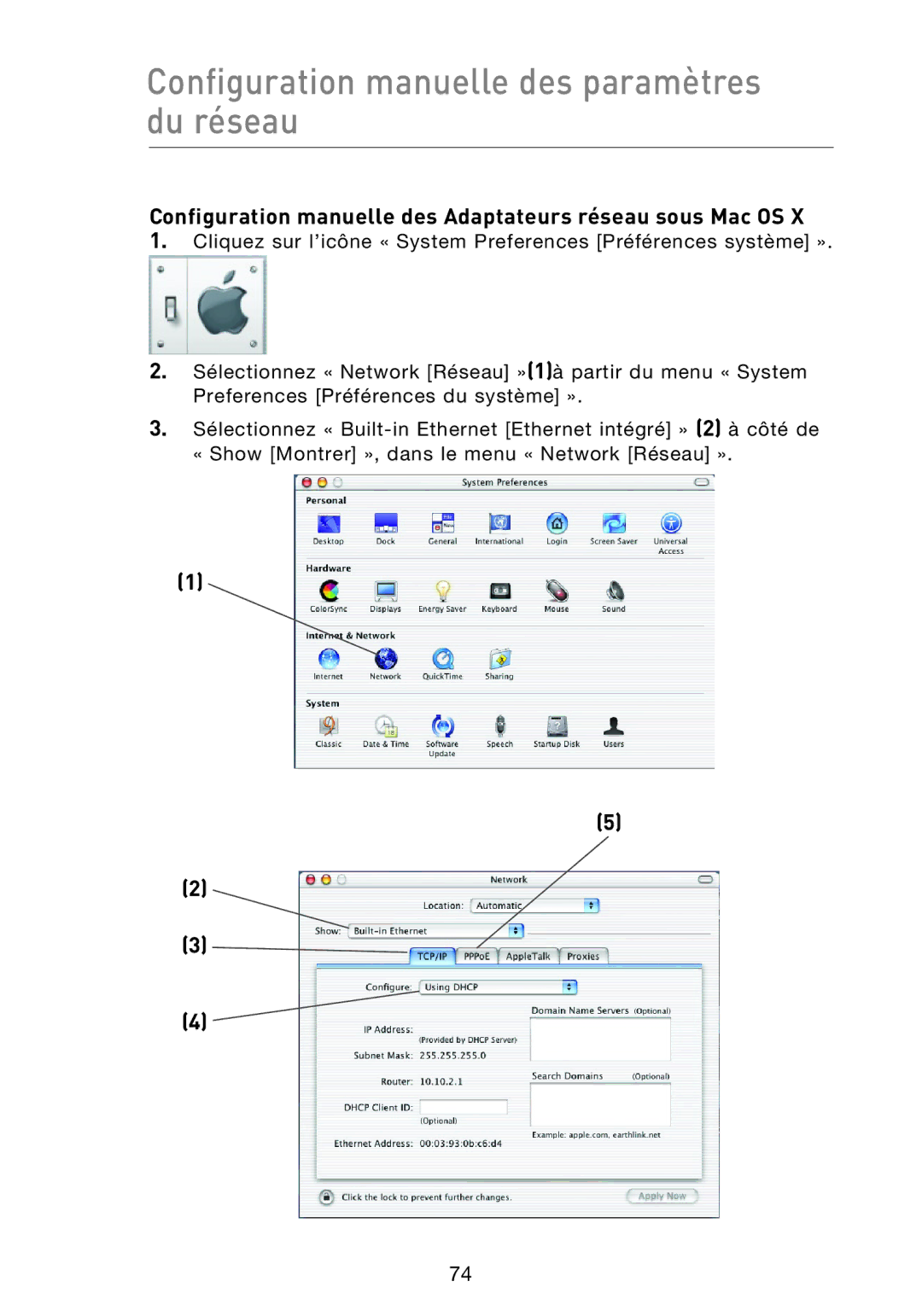 Belkin F5D8233EA4 user manual Configuration manuelle des paramètres du réseau 