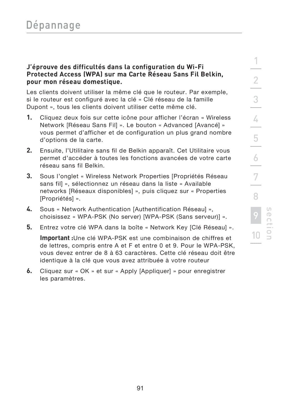 Belkin F5D8233EA4 user manual Dépannage 