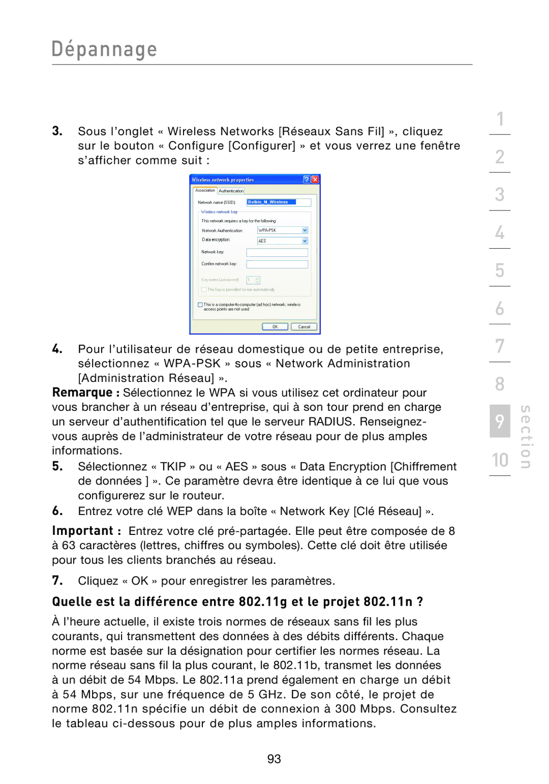 Belkin F5D8233EA4 user manual Dépannage 