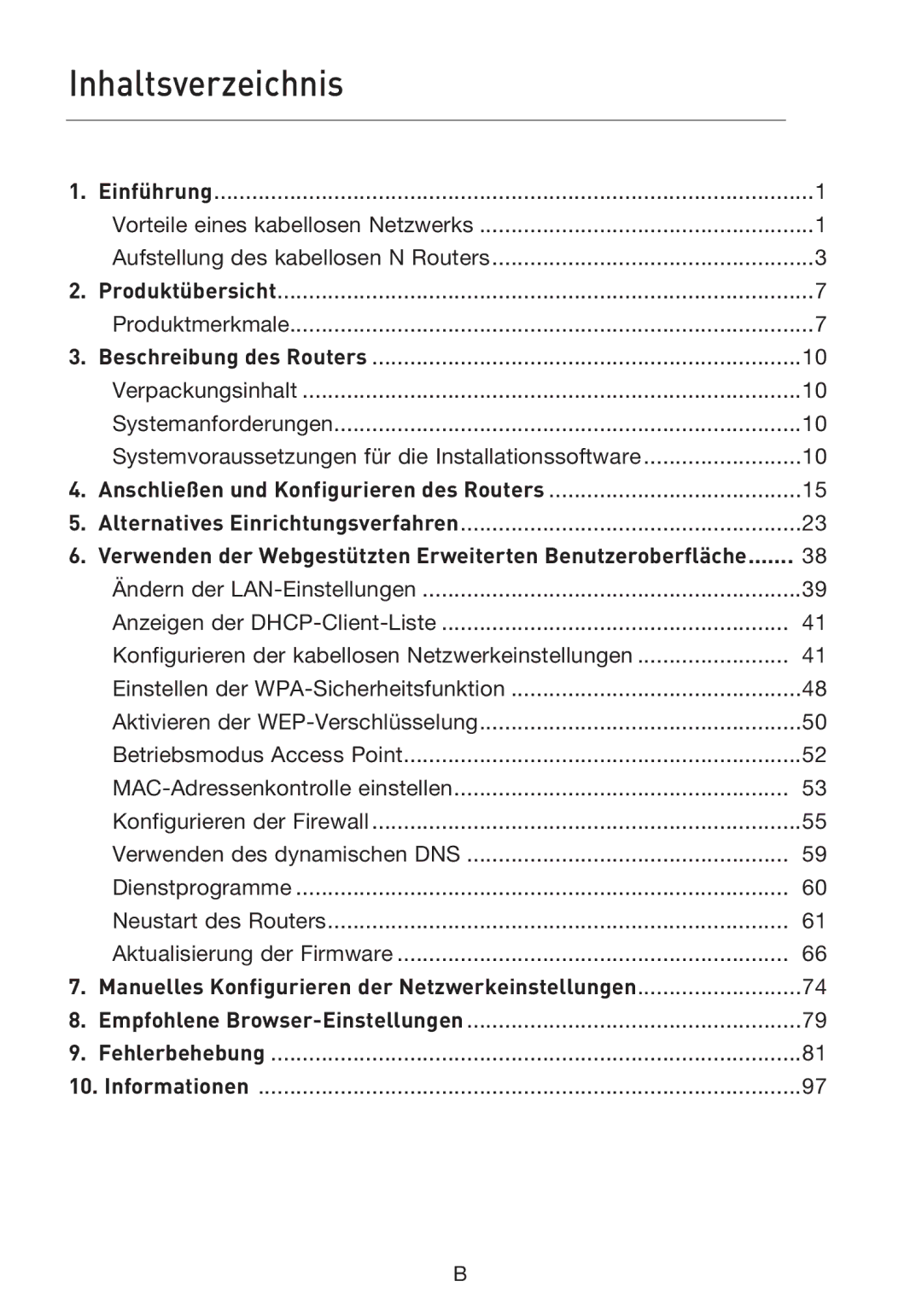 Belkin F5D8233EA4 user manual Inhaltsverzeichnis, Anschließen und Konfigurieren des Routers 