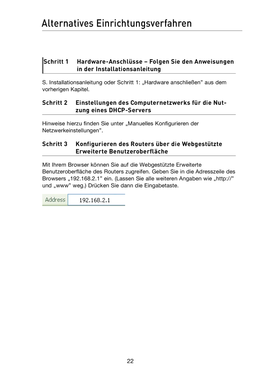 Belkin F5D8233EA4 user manual Alternatives Einrichtungsverfahren 