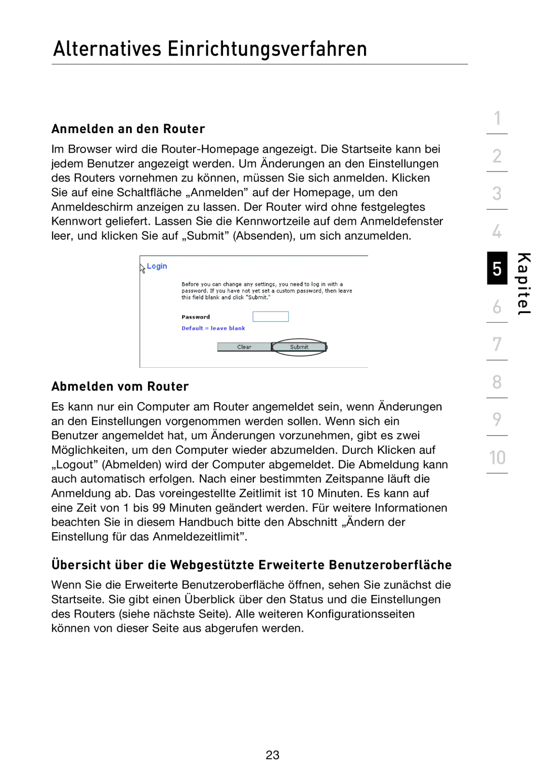 Belkin F5D8233EA4 user manual Anmelden an den Router, Abmelden vom Router 