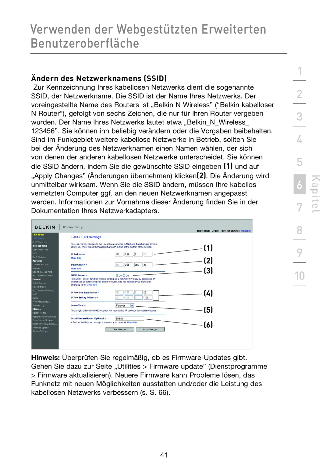 Belkin F5D8233EA4 user manual Ändern des Netzwerknamens Ssid 