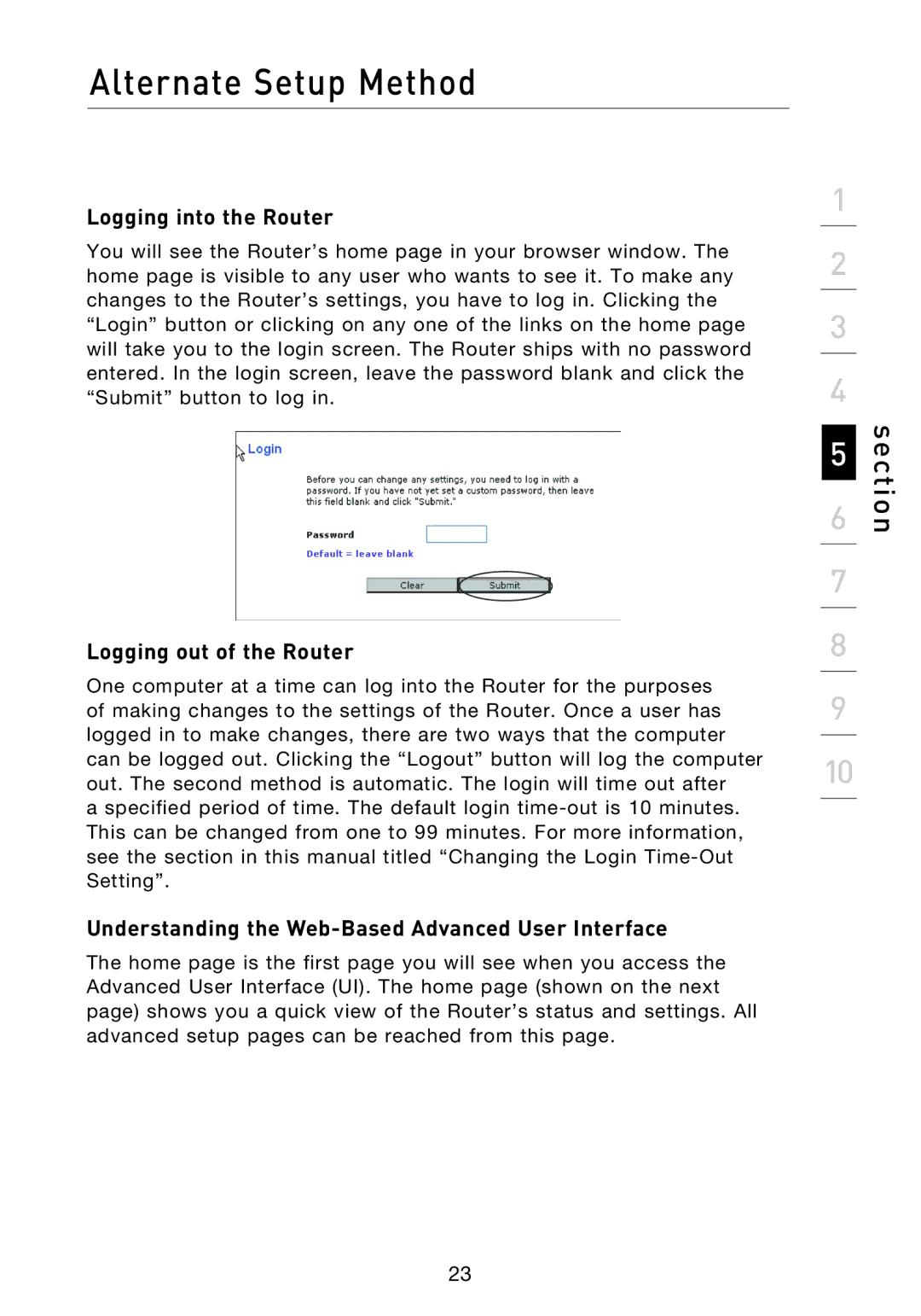 Belkin F5D8233EA4 Logging into the Router, Logging out of the Router, Understanding the Web-Based Advanced User Interface 