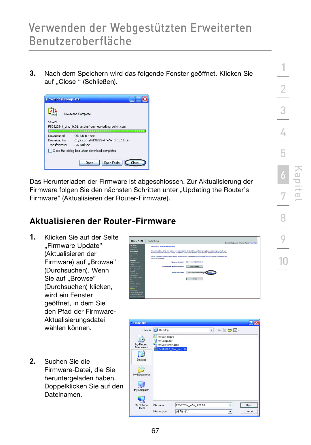 Belkin F5D8233EA4 user manual Aktualisieren der Router-Firmware 