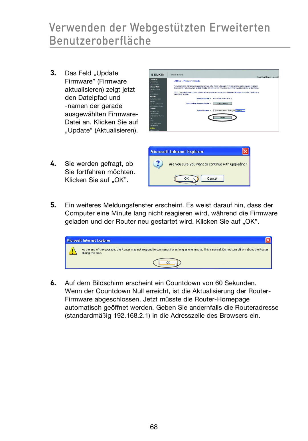 Belkin F5D8233EA4 user manual Verwenden der Webgestützten Erweiterten Benutzeroberfläche 