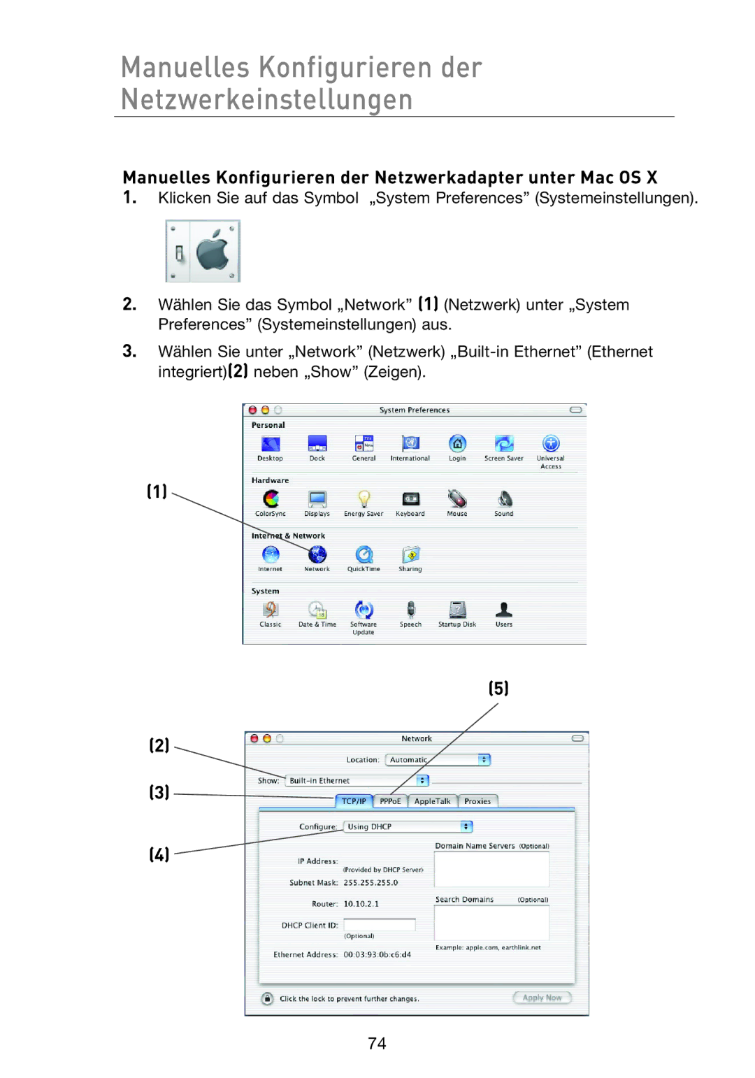 Belkin F5D8233EA4 user manual Manuelles Konfigurieren der Netzwerkeinstellungen 