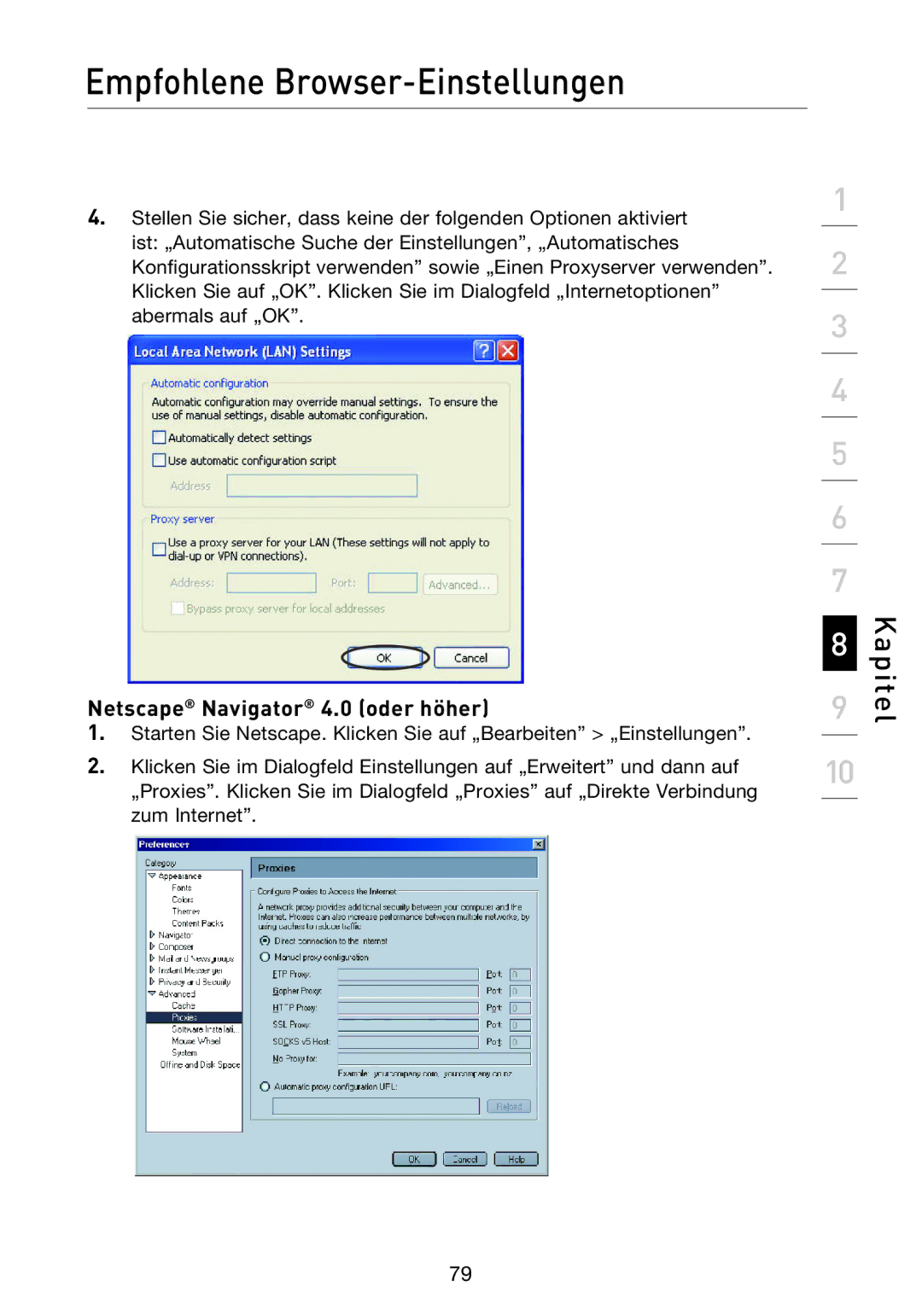 Belkin F5D8233EA4 user manual Netscape Navigator 4.0 oder höher 