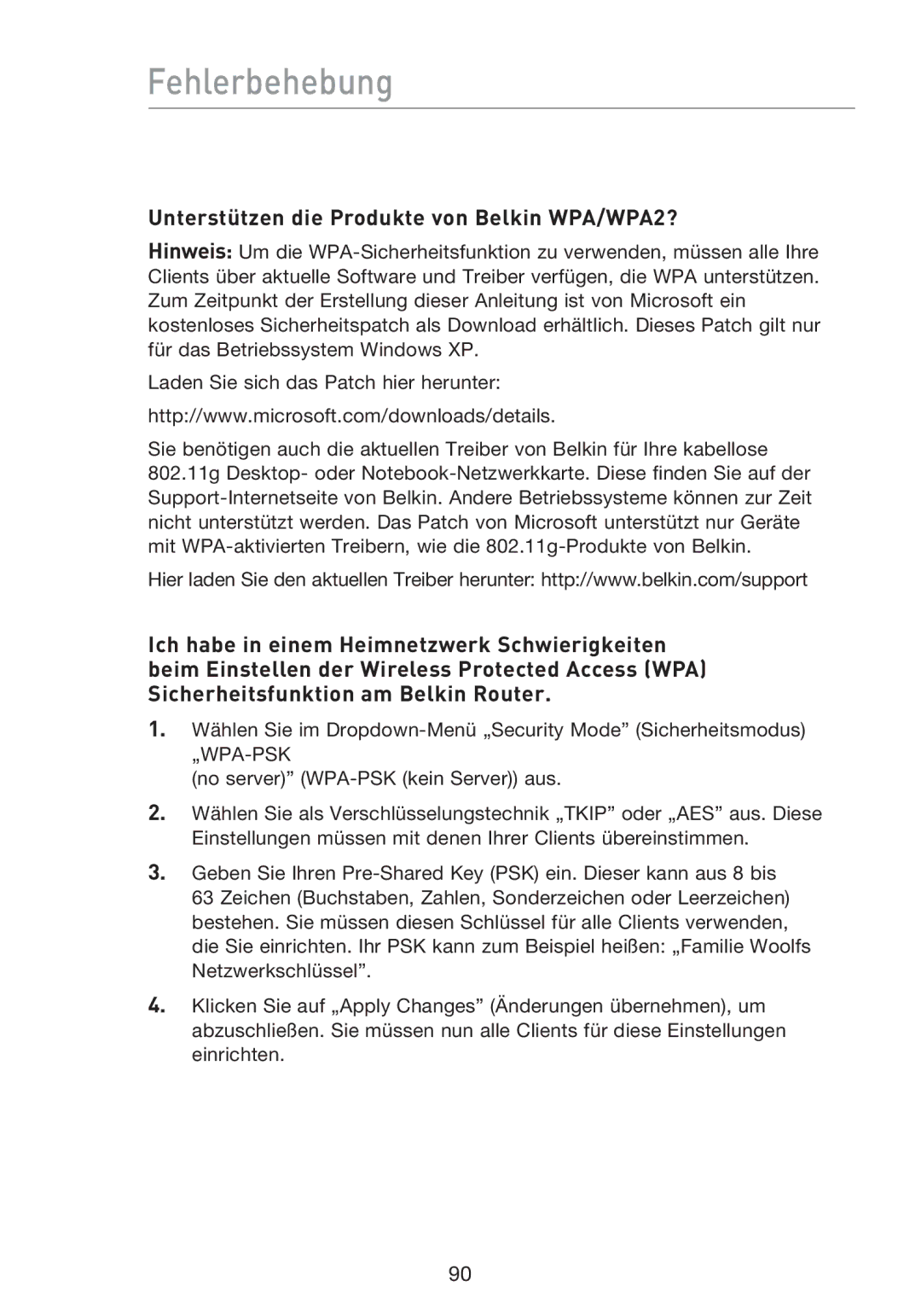 Belkin F5D8233EA4 user manual Unterstützen die Produkte von Belkin WPA/WPA2? 