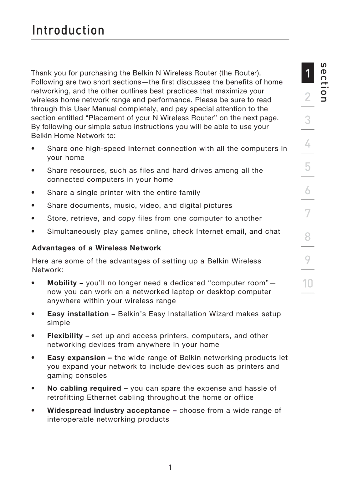 Belkin F5D8233EA4 user manual Introduction, Advantages of a Wireless Network 