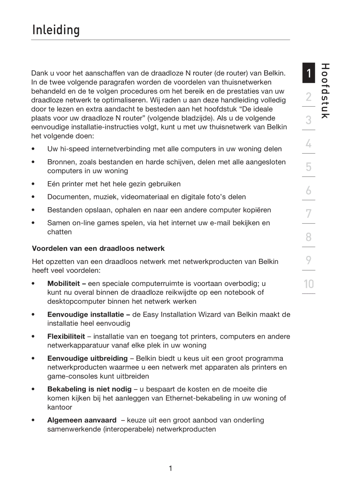 Belkin F5D8233EA4 user manual Inleiding, Voordelen van een draadloos netwerk 