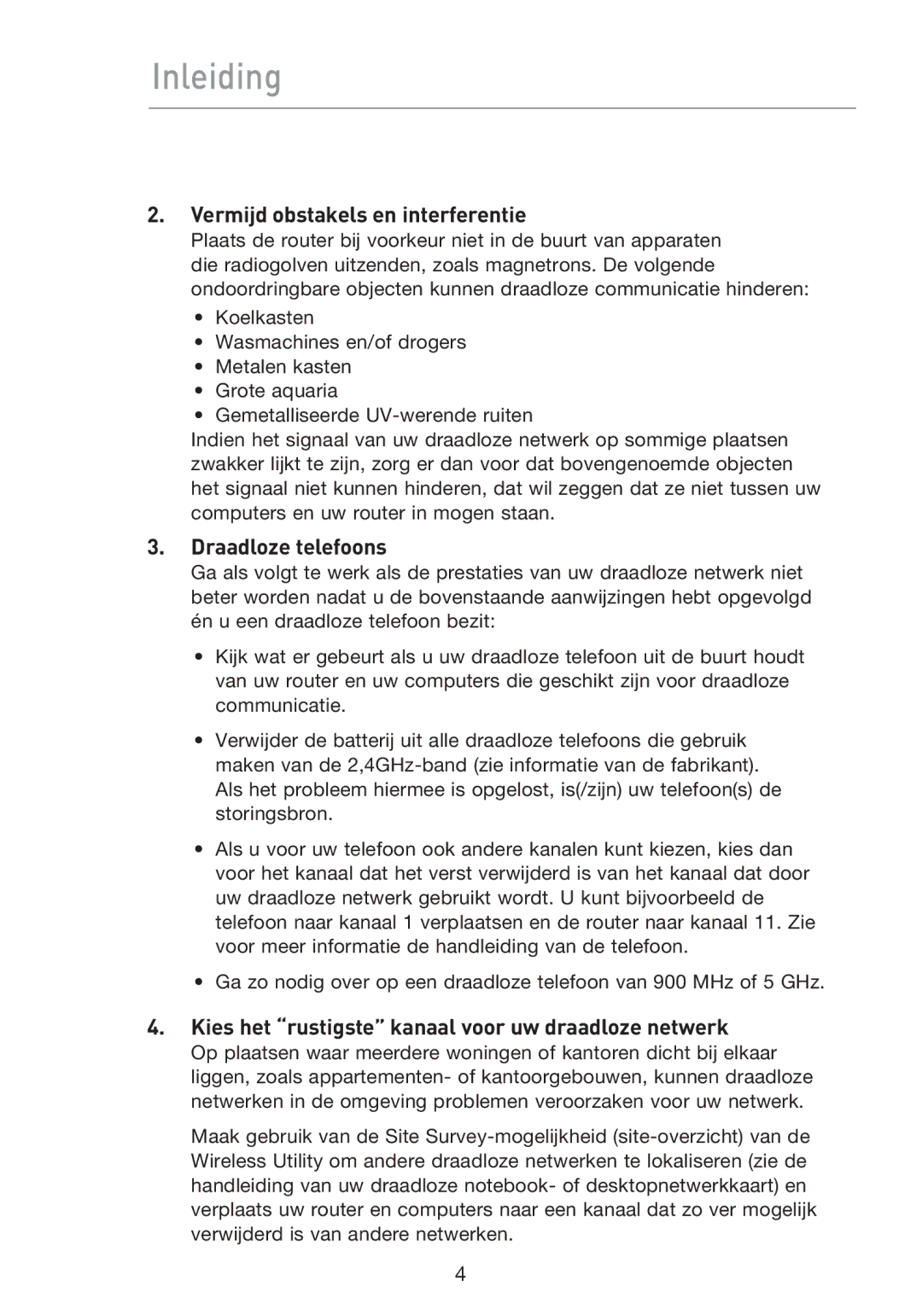 Belkin F5D8233EA4 user manual Vermijd obstakels en interferentie, Draadloze telefoons 