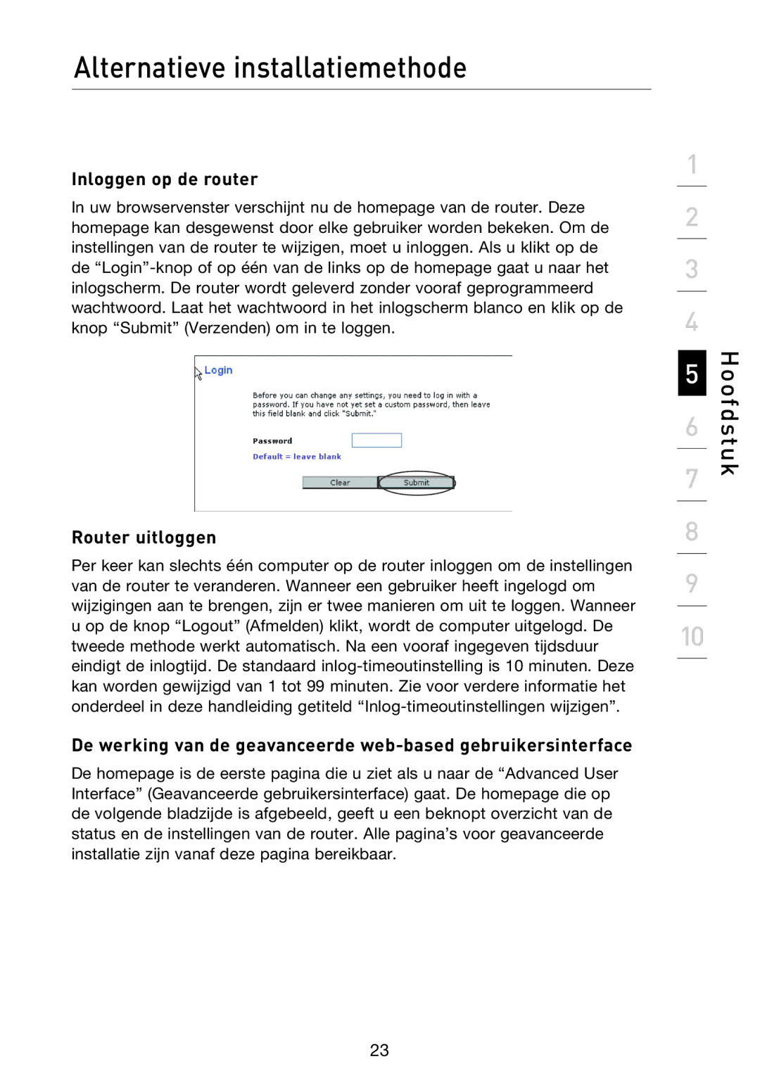 Belkin F5D8233EA4 user manual Inloggen op de router, Router uitloggen 