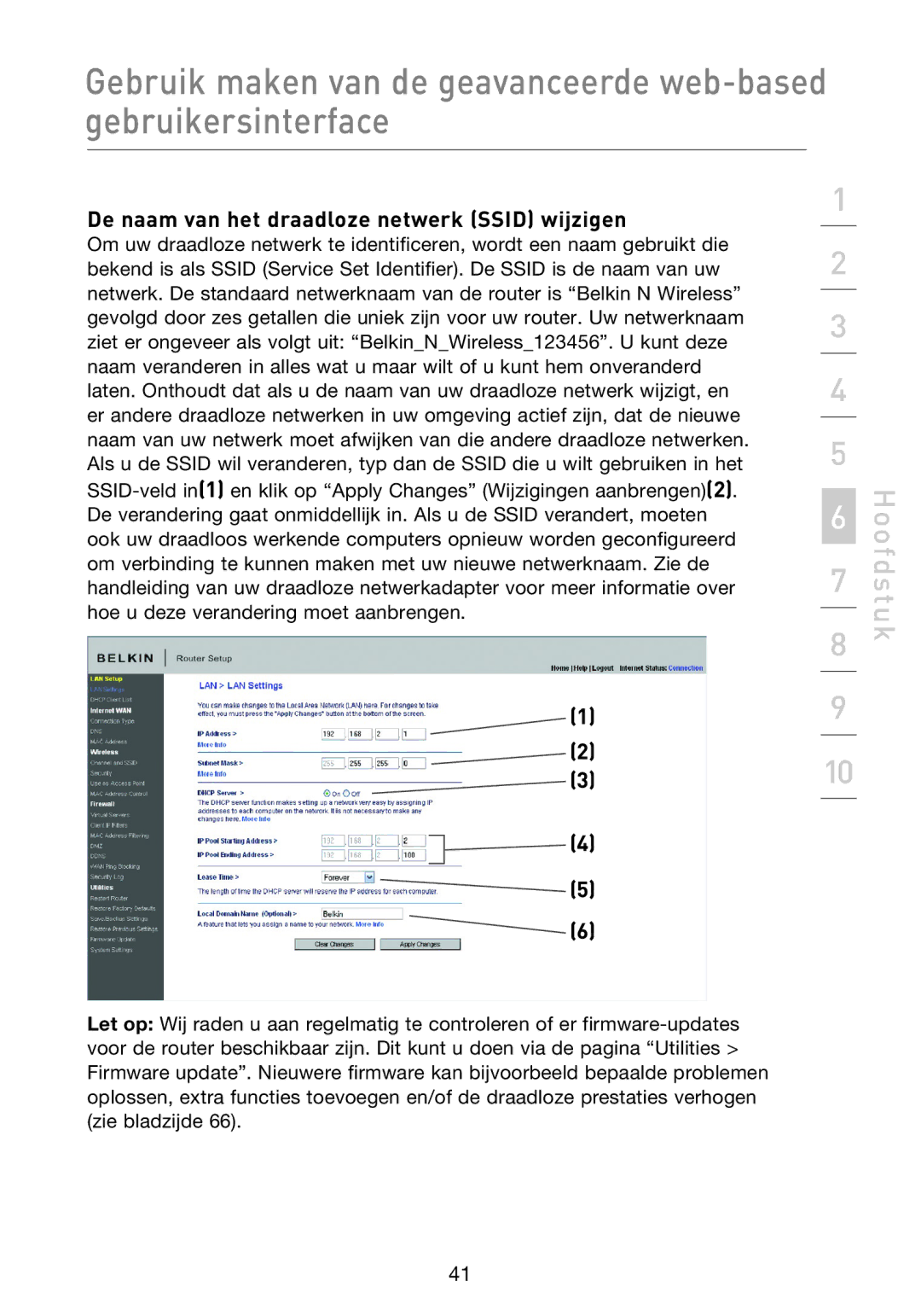 Belkin F5D8233EA4 user manual De naam van het draadloze netwerk Ssid wijzigen 