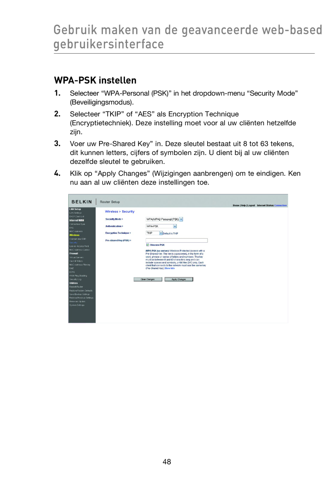 Belkin F5D8233EA4 user manual WPA-PSK instellen 