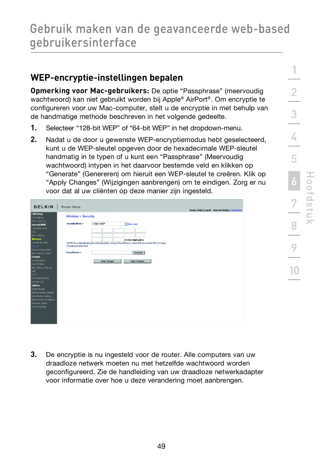 Belkin F5D8233EA4 user manual WEP-encryptie-instellingen bepalen 