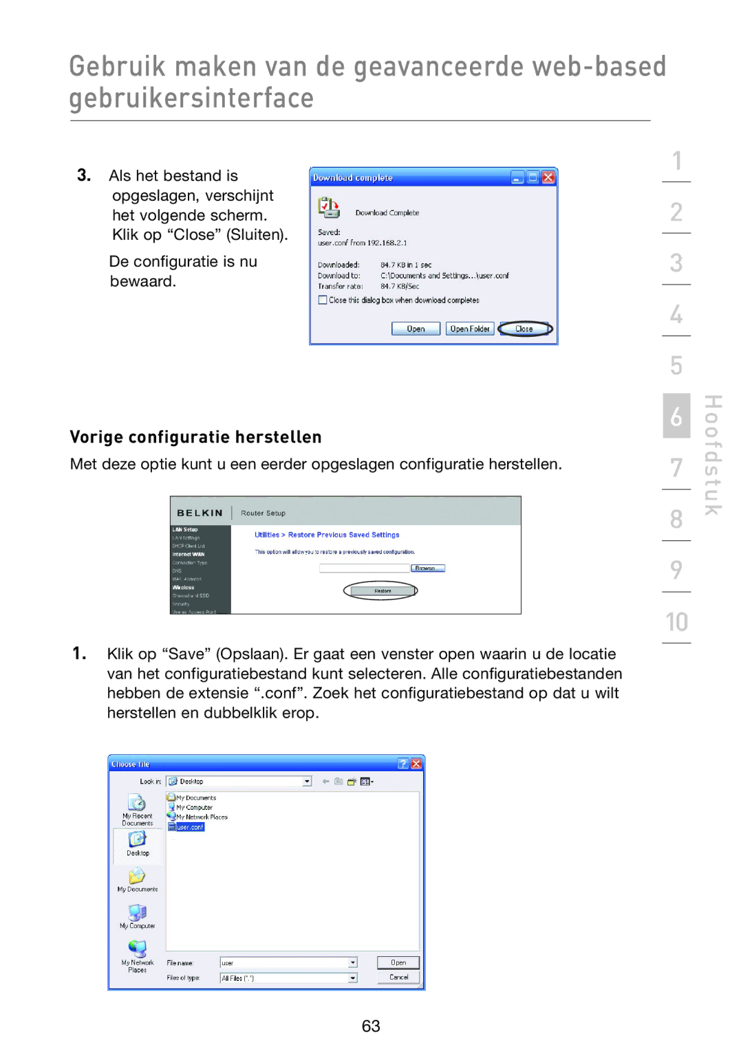 Belkin F5D8233EA4 user manual Vorige configuratie herstellen 