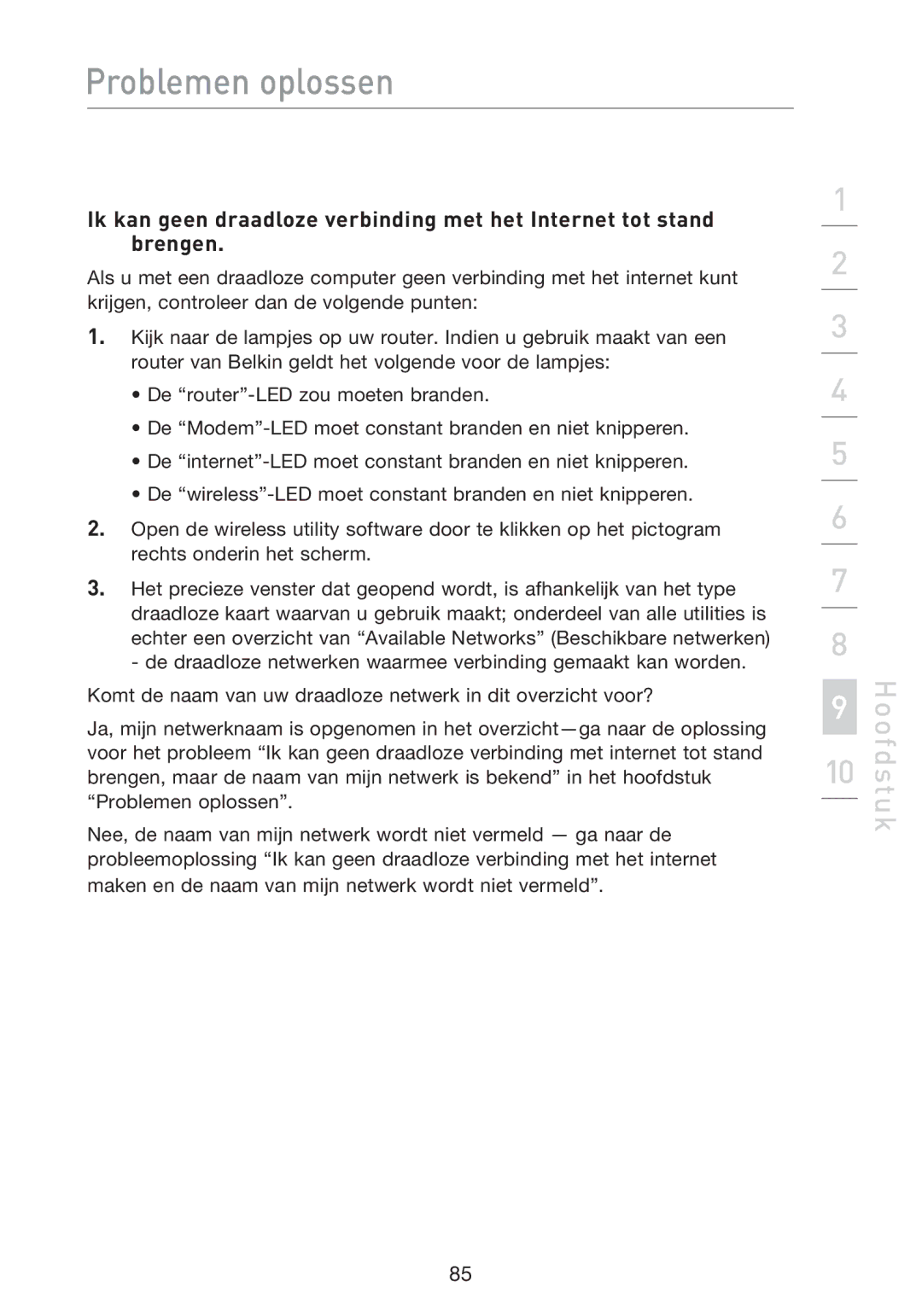 Belkin F5D8233EA4 user manual Problemen oplossen 