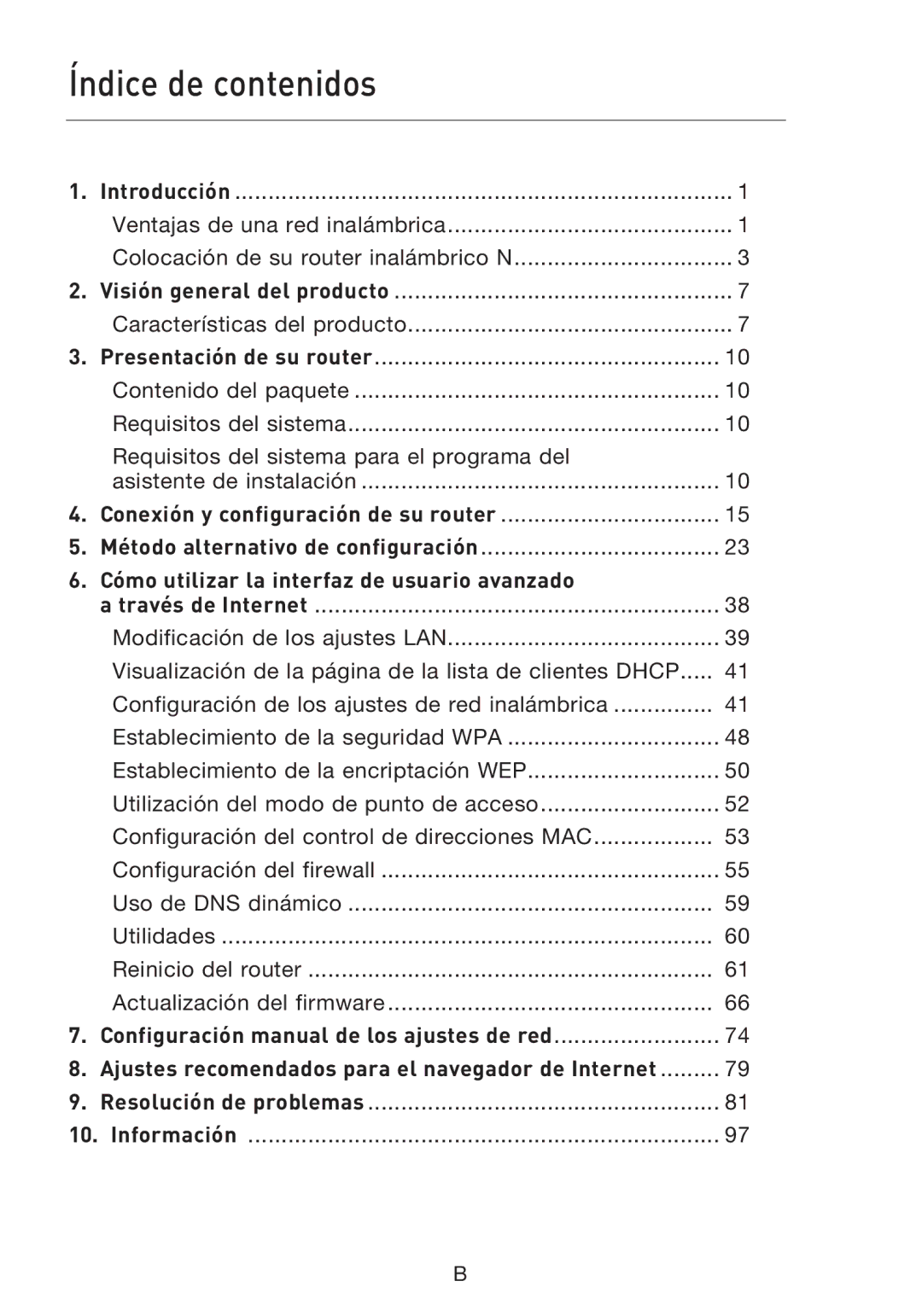 Belkin F5D8233EA4 user manual Índice de contenidos 