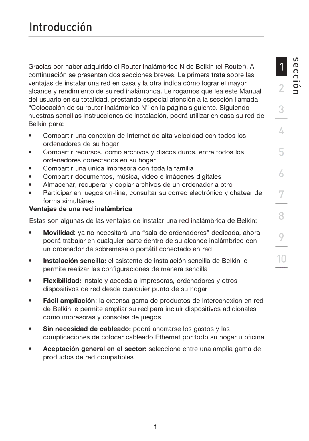 Belkin F5D8233EA4 user manual Introducción, Ventajas de una red inalámbrica 