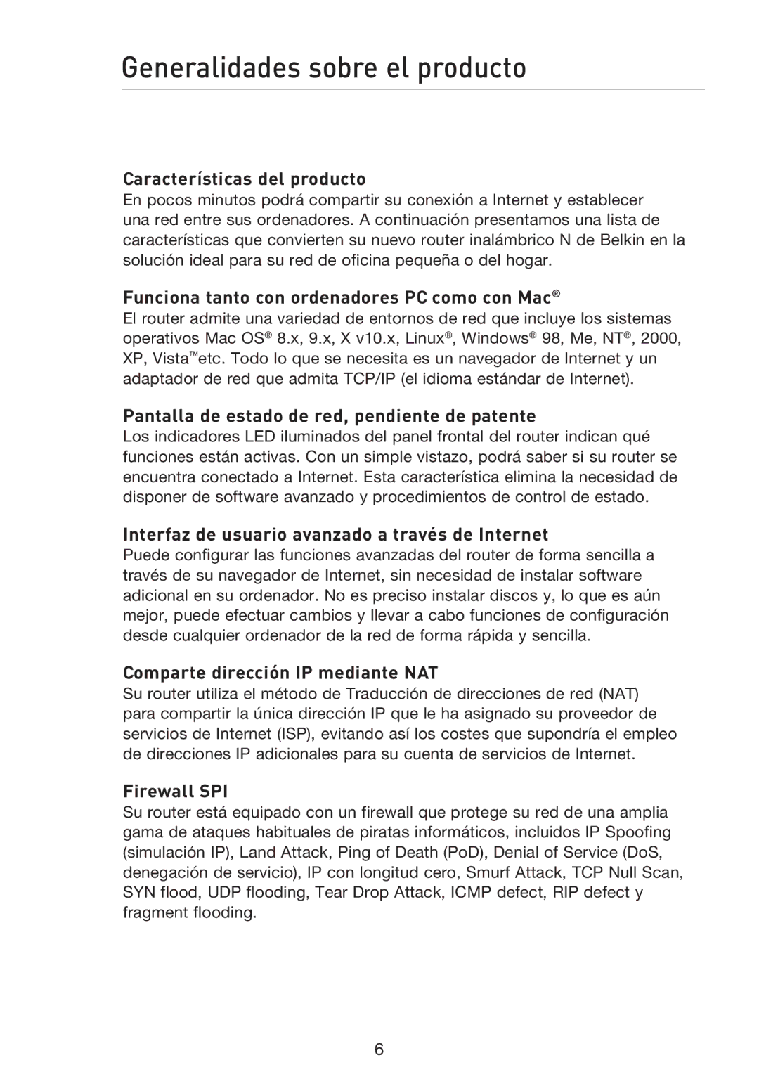 Belkin F5D8233EA4 user manual Generalidades sobre el producto 