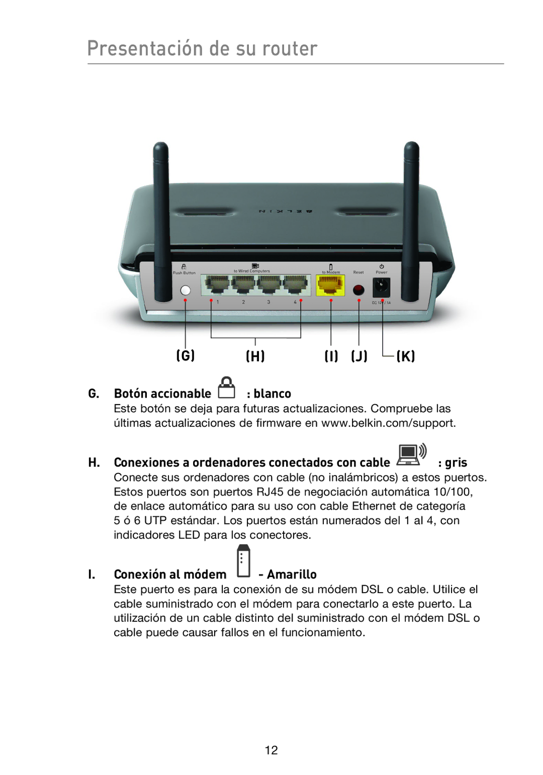 Belkin F5D8233EA4 user manual Conexión al módem Amarillo 