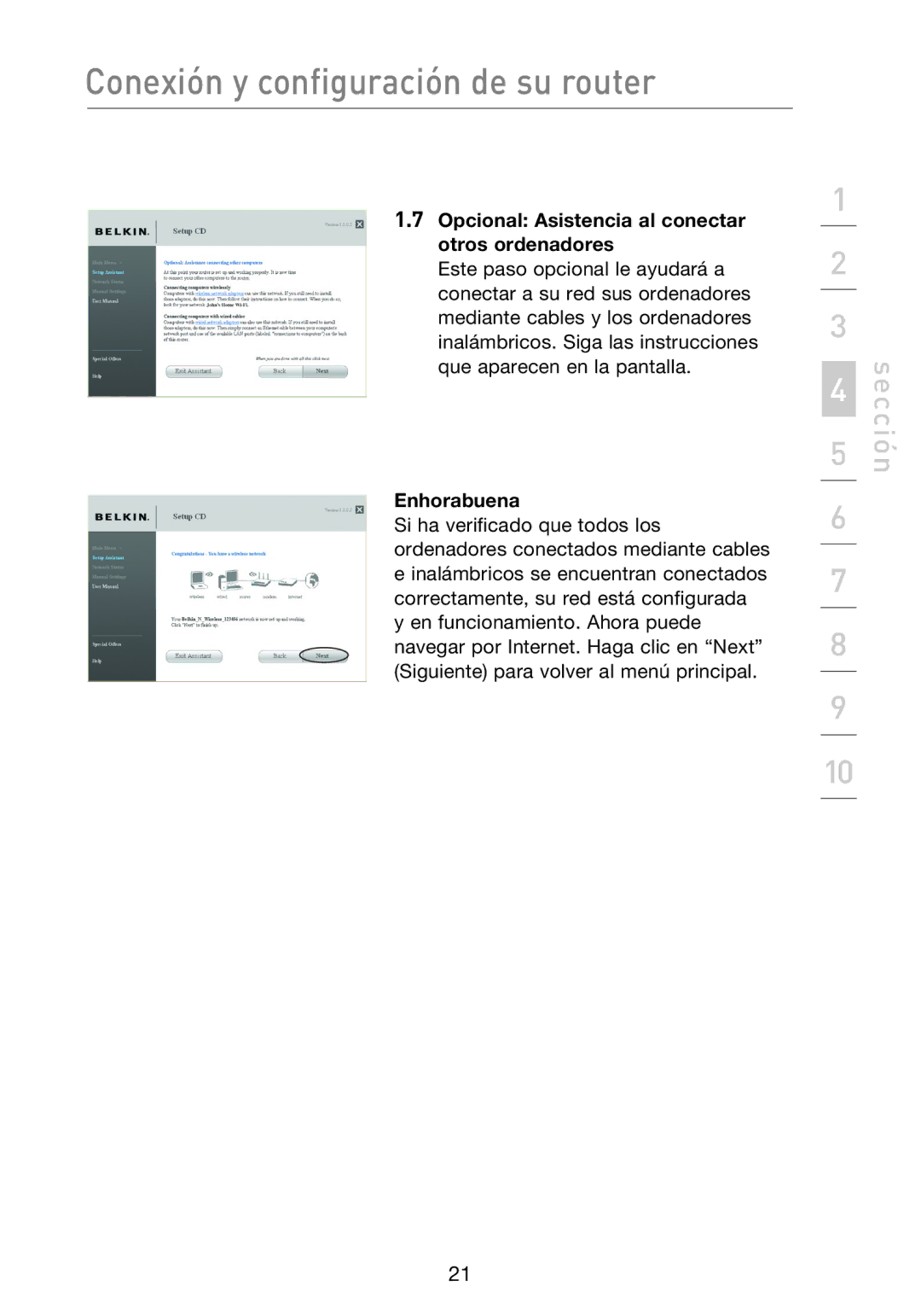 Belkin F5D8233EA4 user manual Opcional Asistencia al conectar otros ordenadores 