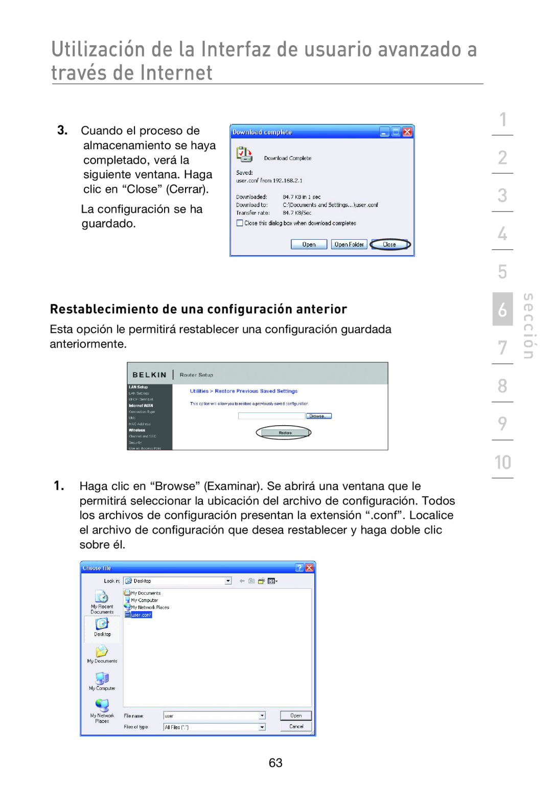 Belkin F5D8233EA4 user manual Restablecimiento de una configuración anterior 