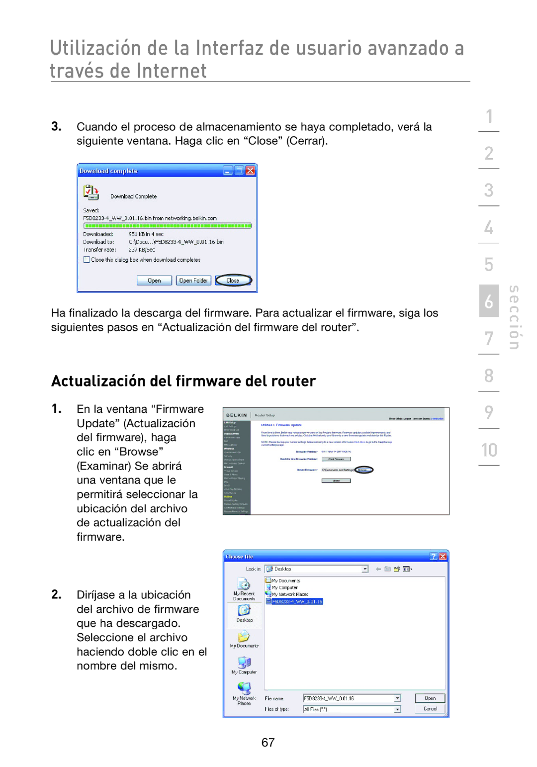 Belkin F5D8233EA4 user manual Actualización del firmware del router 