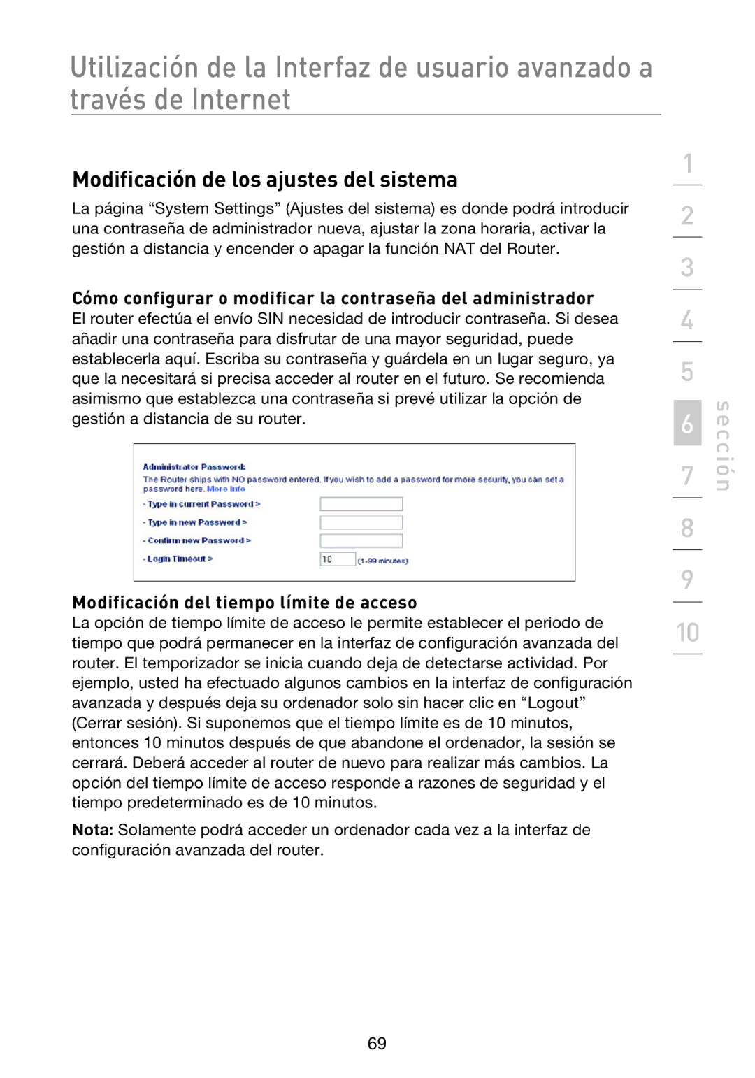 Belkin F5D8233EA4 Modificación de los ajustes del sistema, Cómo configurar o modificar la contraseña del administrador 