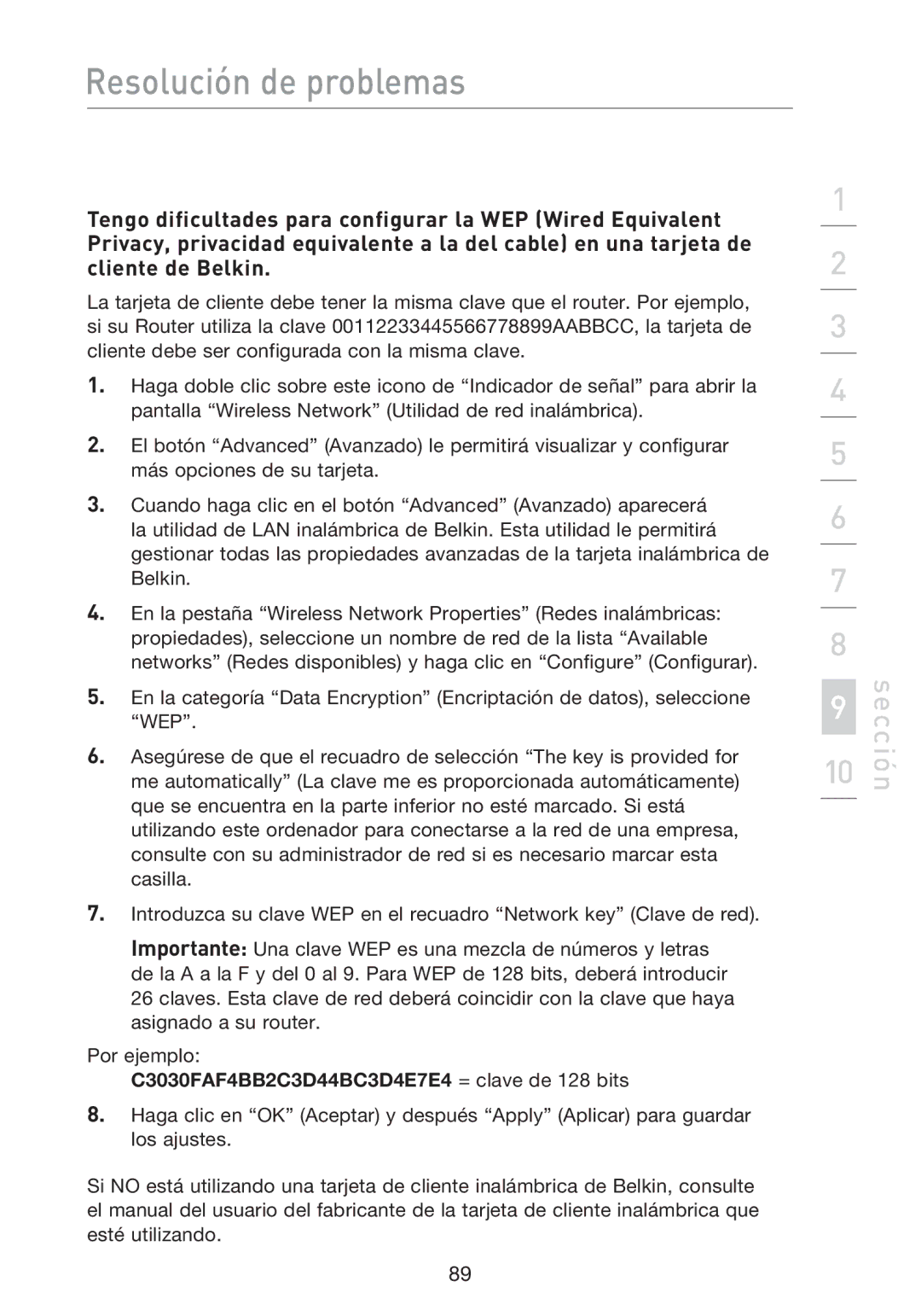 Belkin F5D8233EA4 user manual Resolución de problemas 