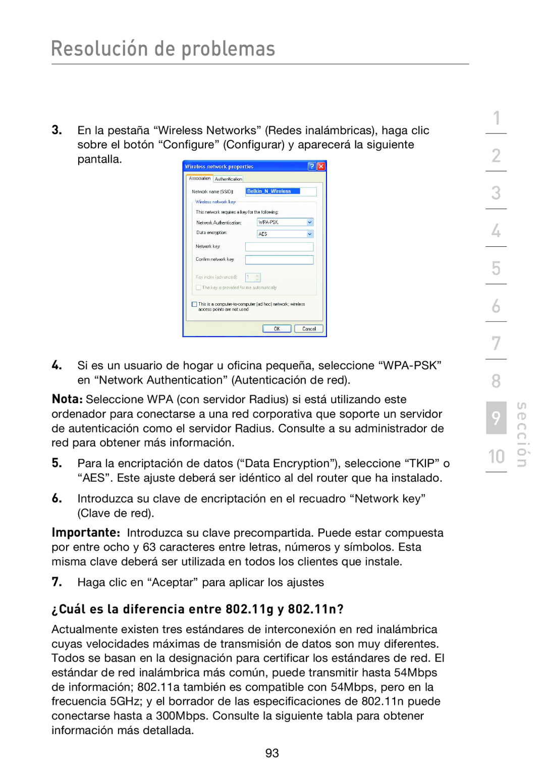 Belkin F5D8233EA4 user manual ¿Cuál es la diferencia entre 802.11g y 802.11n? 