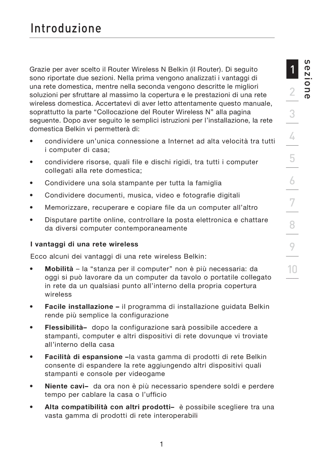 Belkin F5D8233EA4 user manual Introduzione, Vantaggi di una rete wireless 