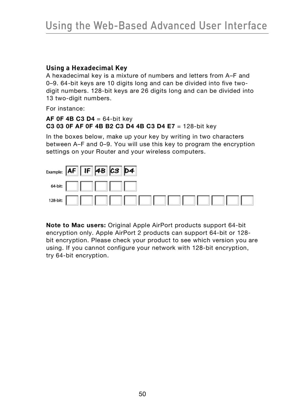 Belkin F5D8233EA4 user manual Using a Hexadecimal Key 