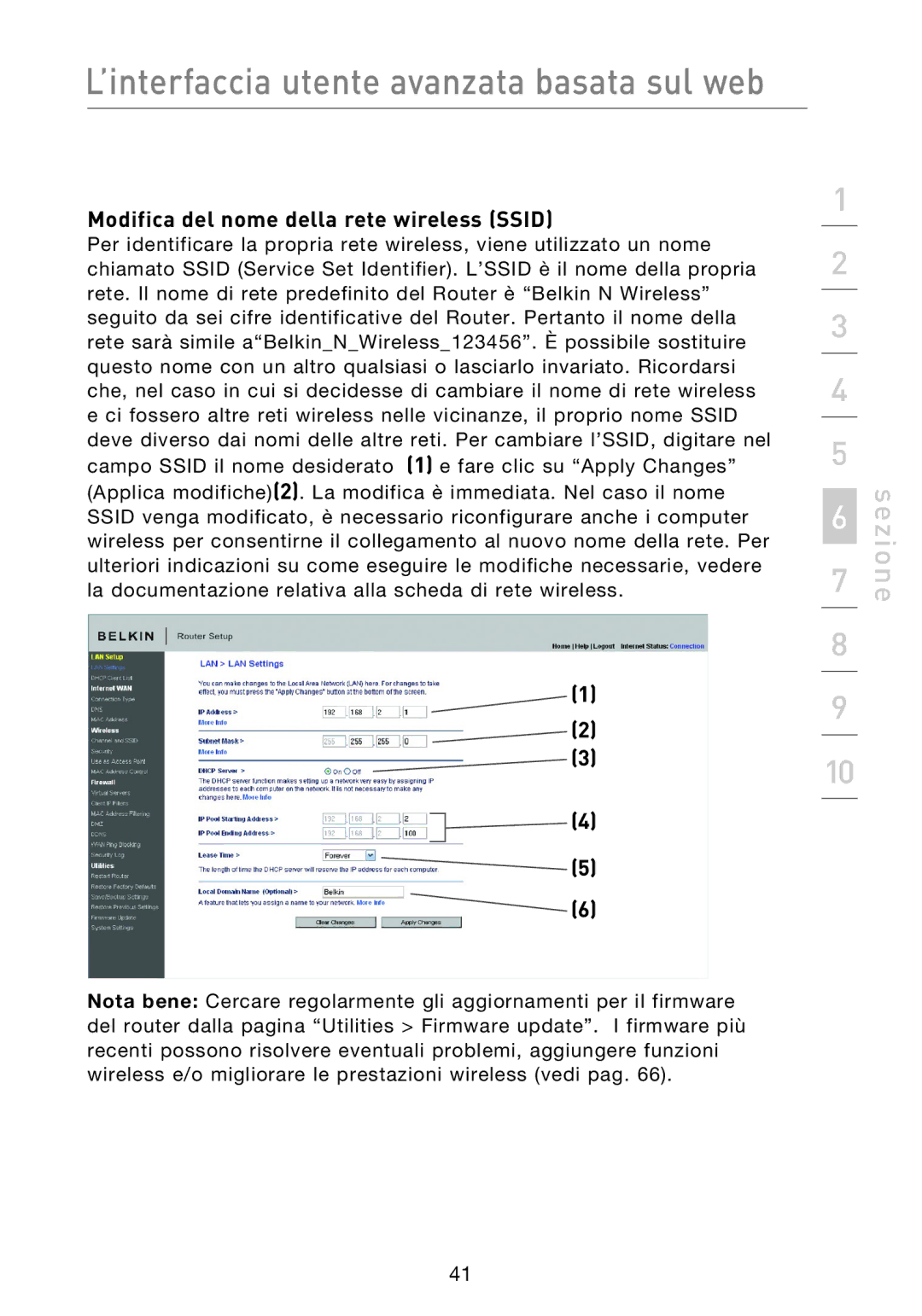Belkin F5D8233EA4 user manual Modifica del nome della rete wireless Ssid 