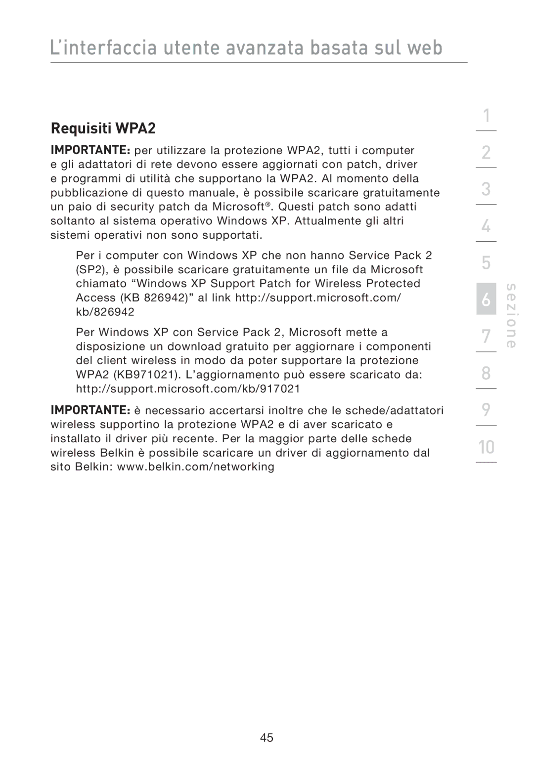 Belkin F5D8233EA4 user manual Requisiti WPA2 