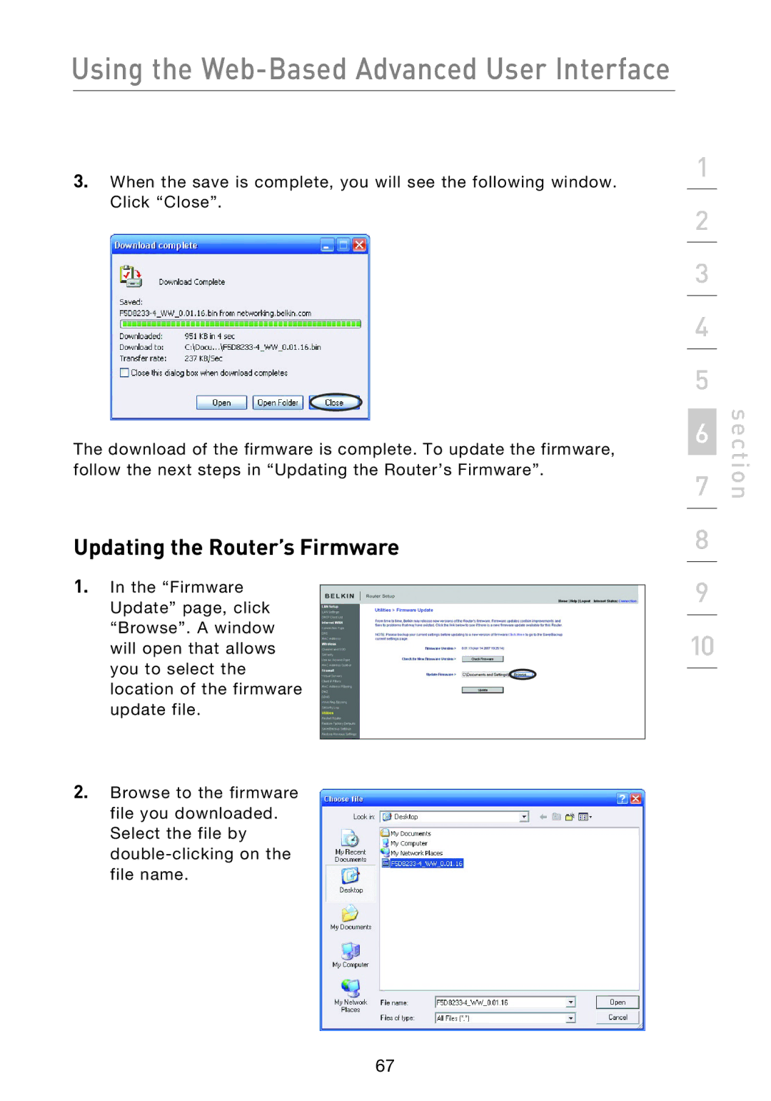 Belkin F5D8233EA4 user manual Updating the Router’s Firmware 