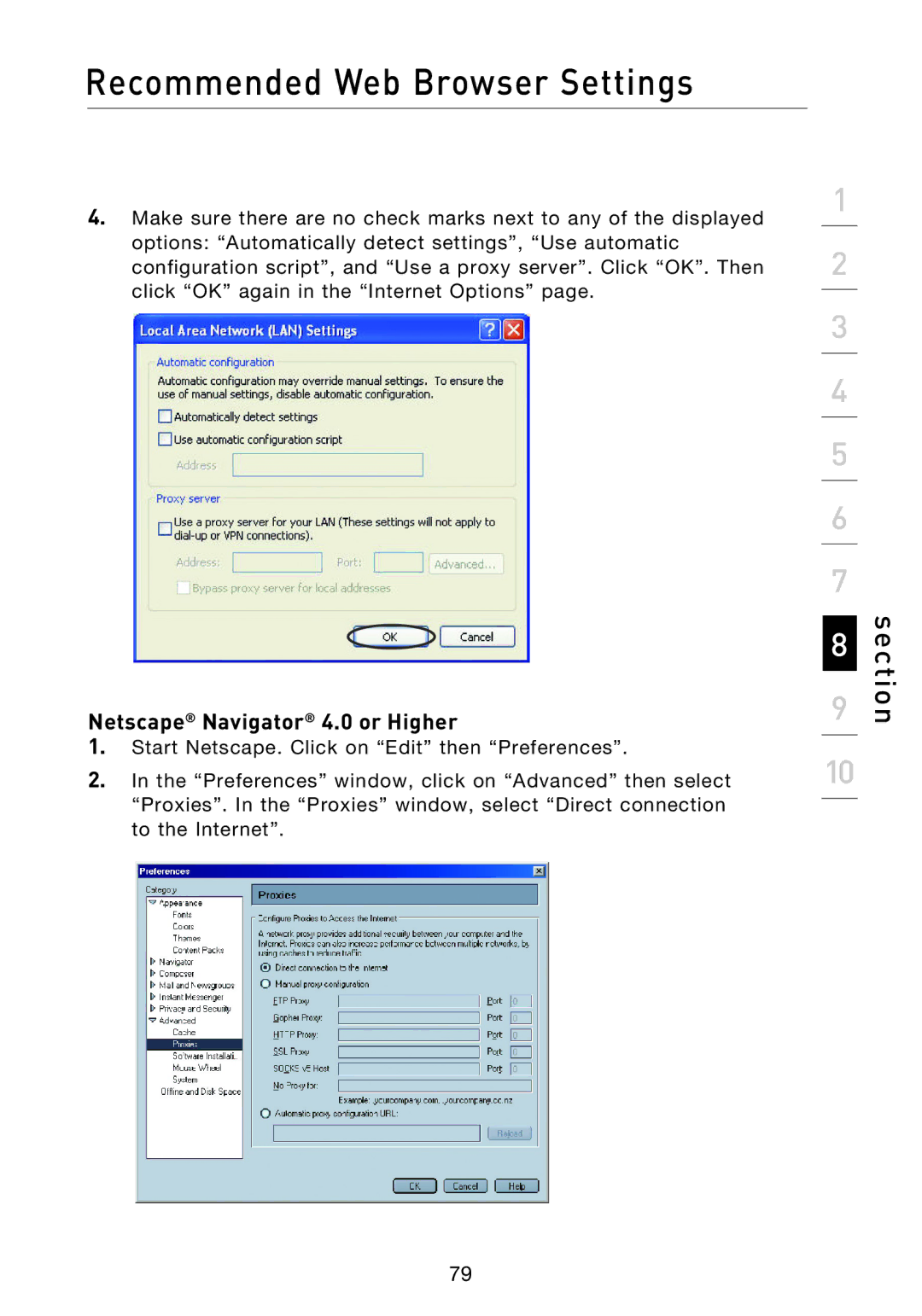 Belkin F5D8233EA4 user manual Netscape Navigator 4.0 or Higher 