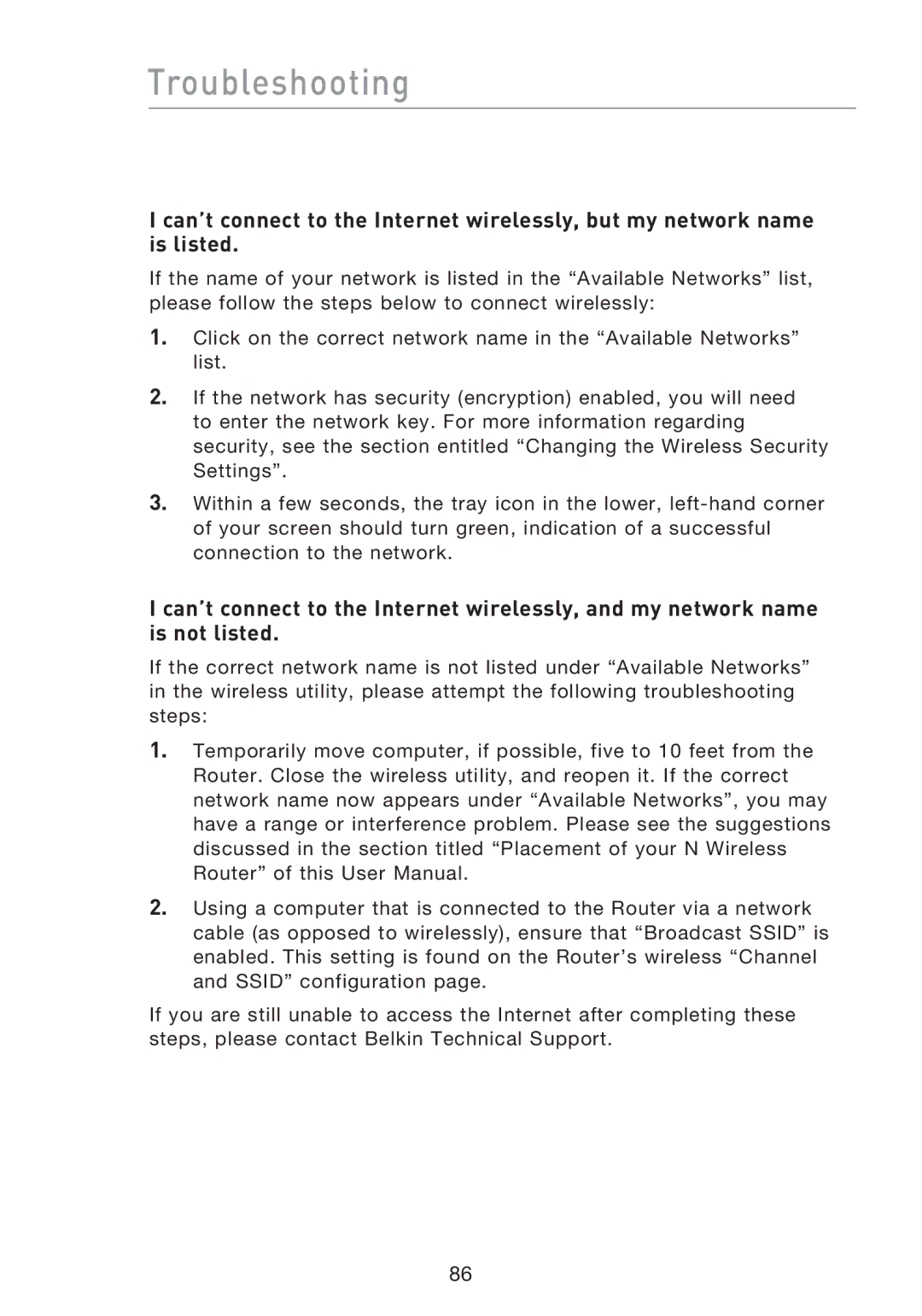 Belkin F5D8233EA4 user manual Troubleshooting 