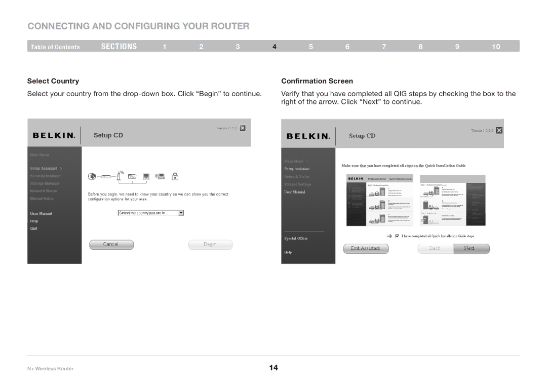 Belkin F5D8235-4 user manual Select Country, Confirmation Screen 