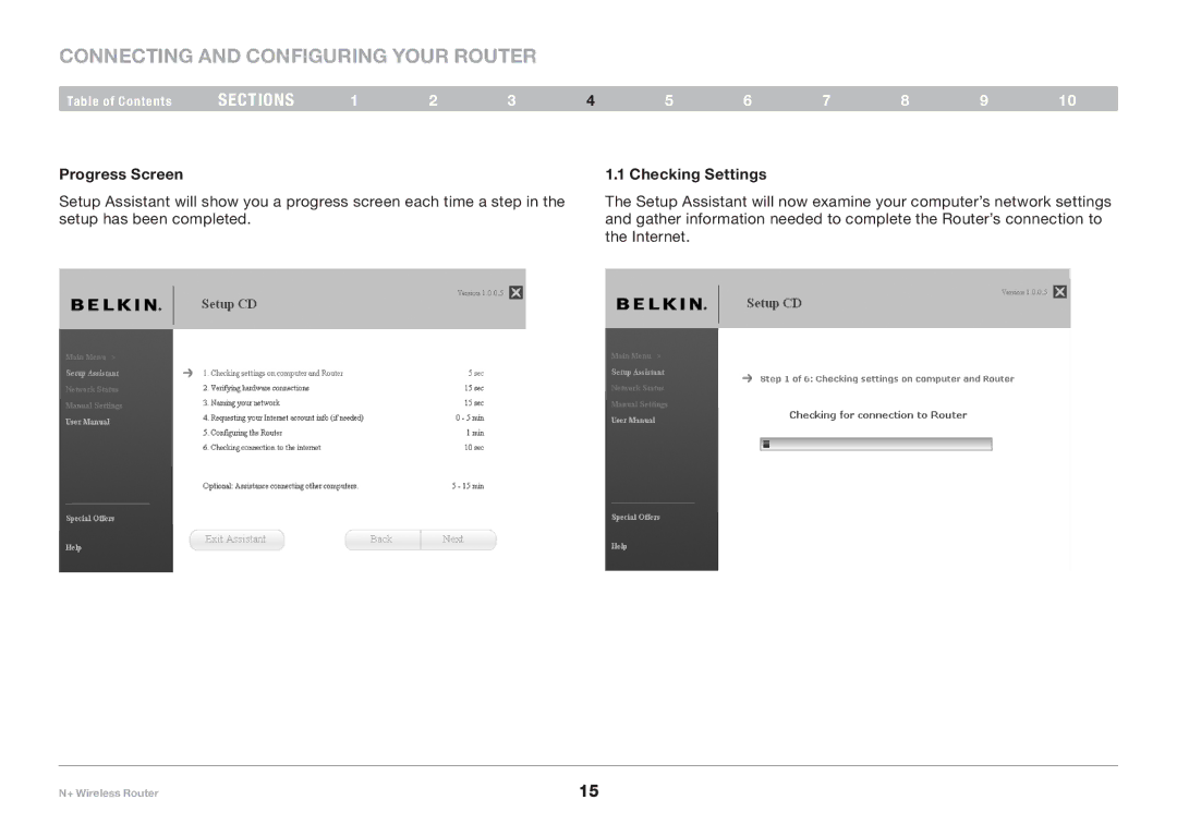 Belkin F5D8235-4 user manual Progress Screen Checking Settings 