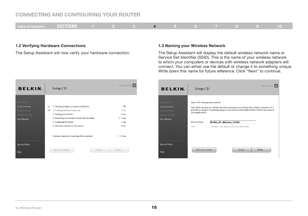 Belkin F5D8235-4 user manual Verifying Hardware Connections Naming your Wireless Network 