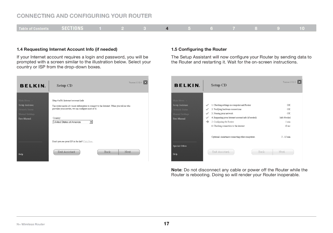 Belkin F5D8235-4 user manual Requesting Internet Account Info if needed, Configuring the Router 