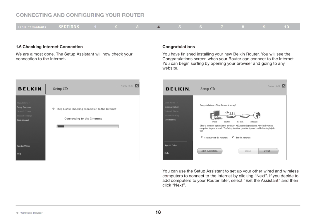 Belkin F5D8235-4 user manual Checking Internet Connection Congratulations 