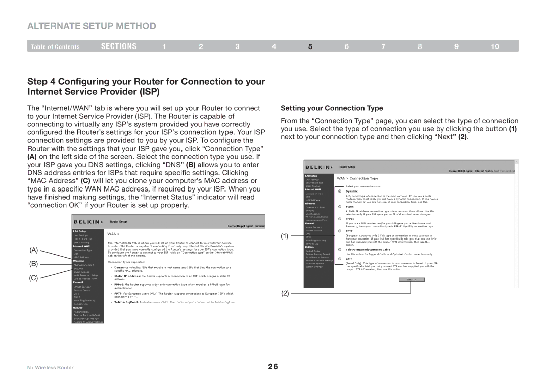 Belkin F5D8235-4 user manual Setting your Connection Type 