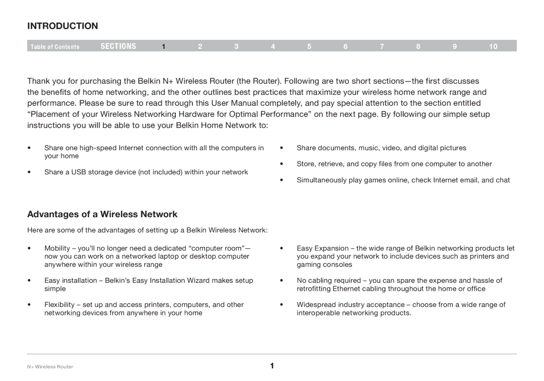 Belkin F5D8235-4 user manual Introduction, Advantages of a Wireless Network 