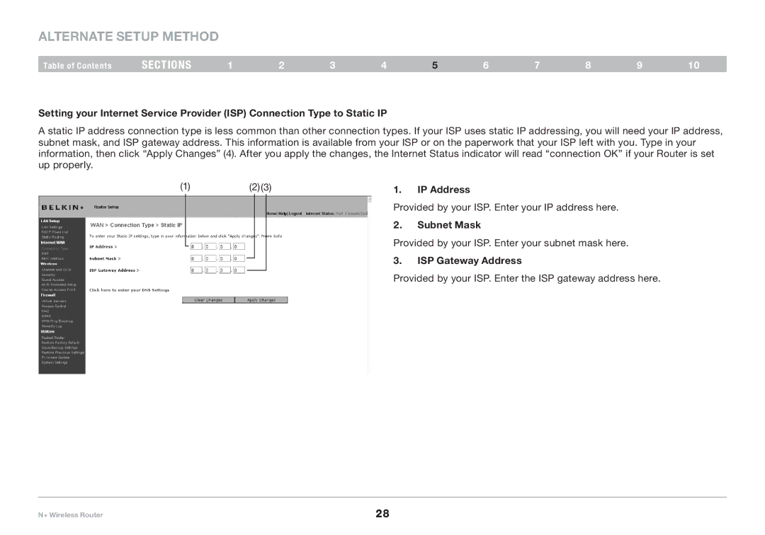 Belkin F5D8235-4 user manual IP Address, Subnet Mask, ISP Gateway Address 