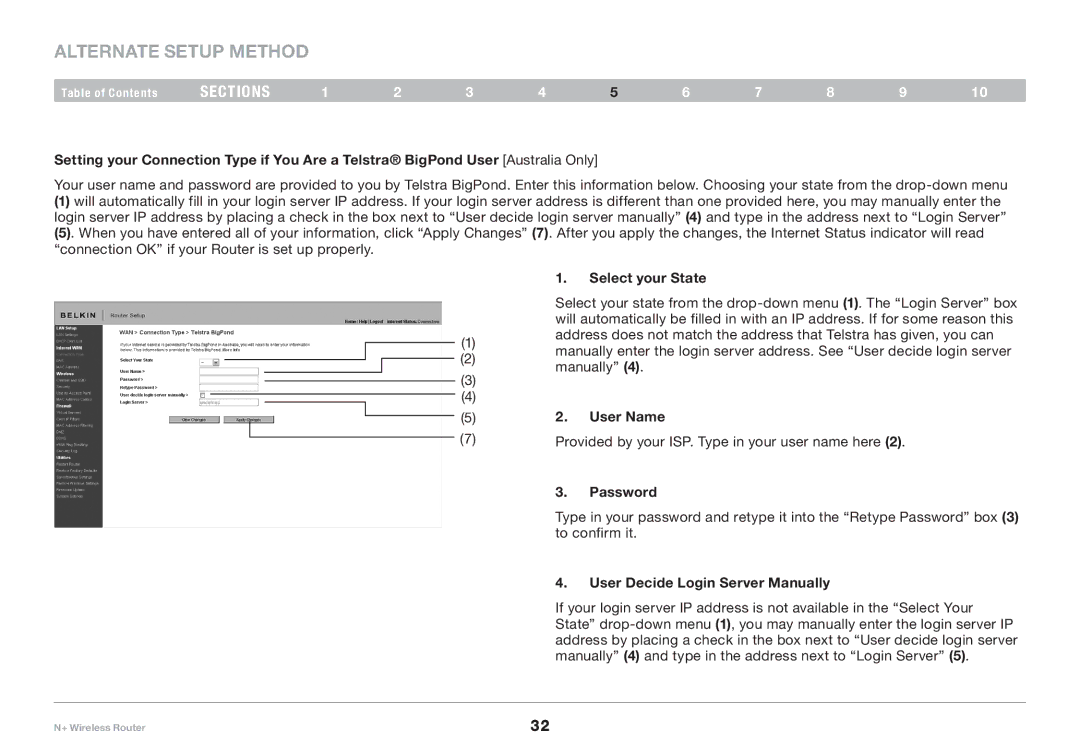 Belkin F5D8235-4 user manual Select your State, User Decide Login Server Manually 